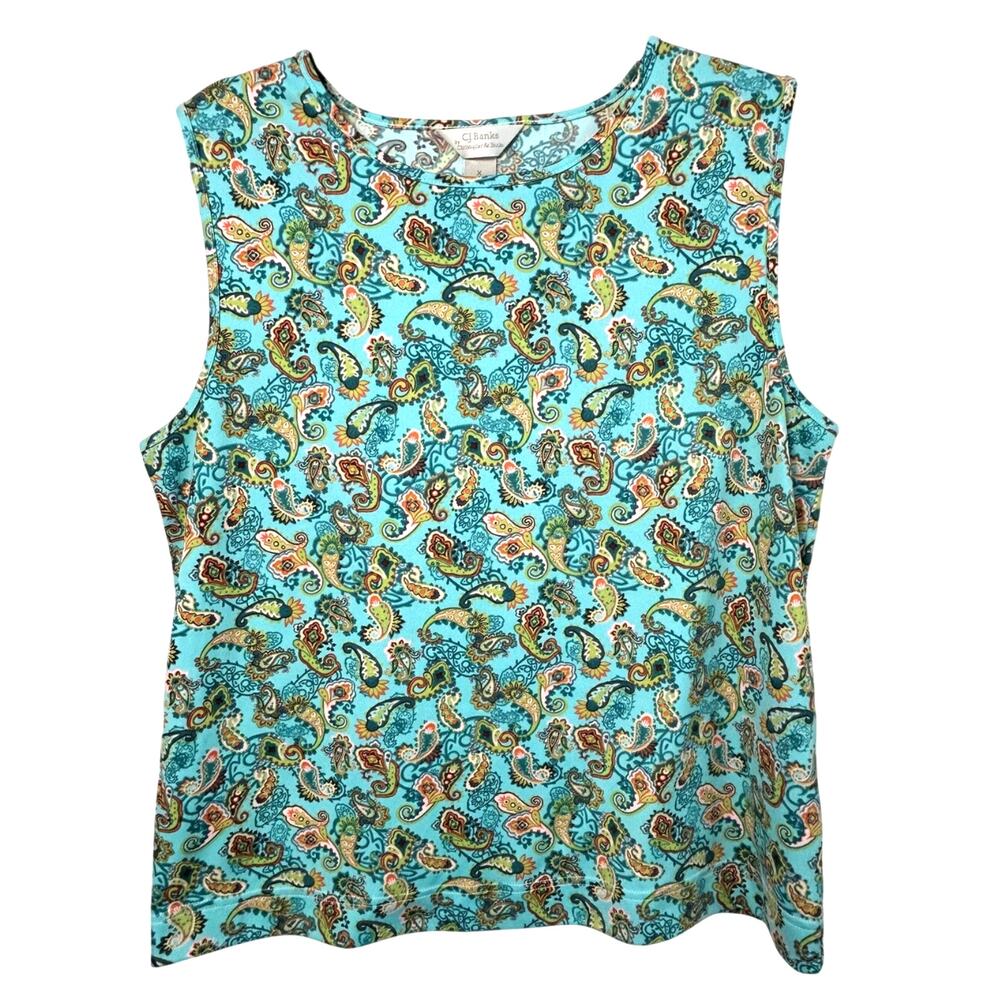 C.J. Banks Blue Paisley Print Sleeveless Top Size X 14W Plus Size Casual Boho